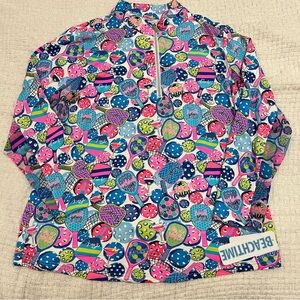 Beachtime Lulu B Cooling UPF 50 Pickleball Print Quarter Zip L NWT